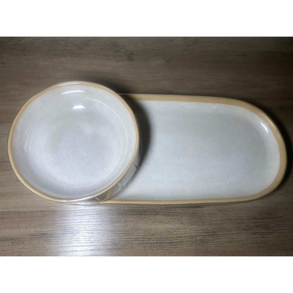 NEW Threshold Divided Serving Dish Bowl Tray White Tan Ceramic Appetizer